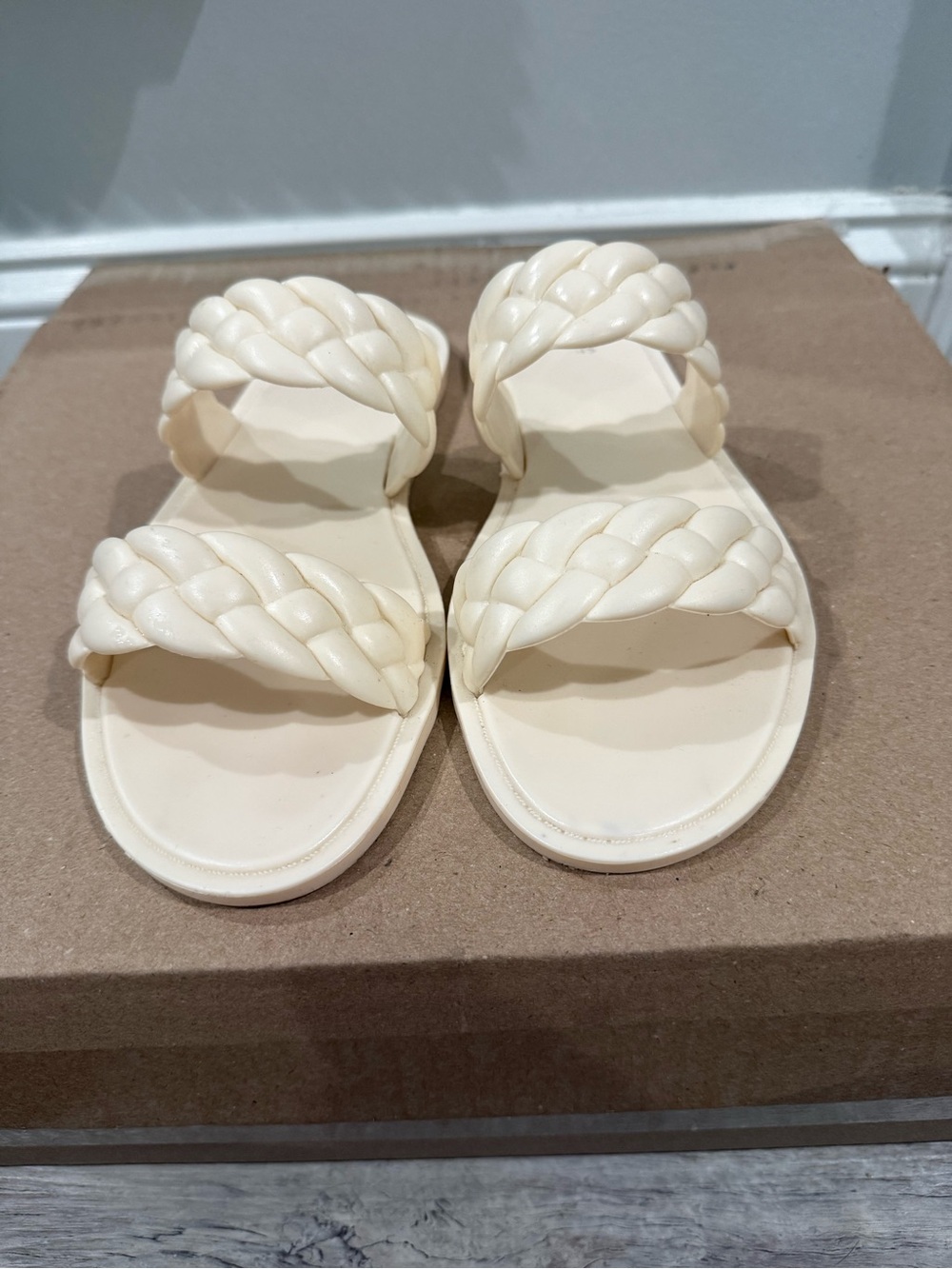 Shade & Shore Braided Double-Strap Slide Sandals in Cream
